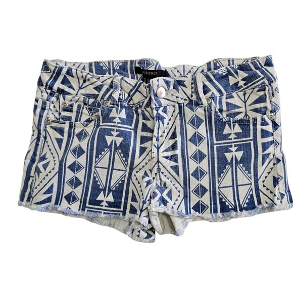 Forever 21 Blue and White Aztec Pattern Short Shorts Size 27 - Picture 1 of 8